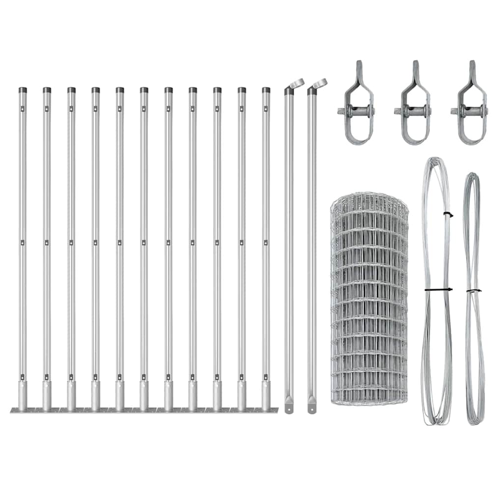 Fence with Post Silver 0.4 x 25 m Steel