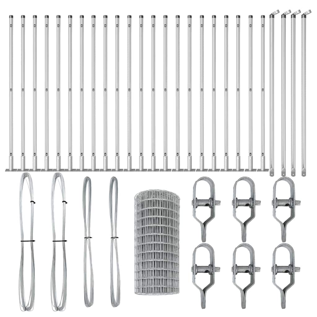 Fence with Post Silver 0.4 x 50 m Steel