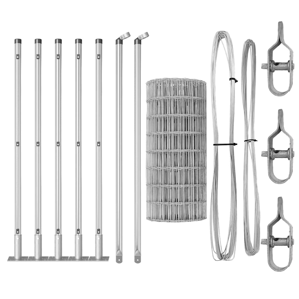 Fence with Post Silver 0.6 x 10 m Steel