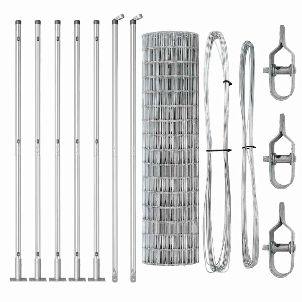 Fence with Post Silver 1.2 x 10 m Steel