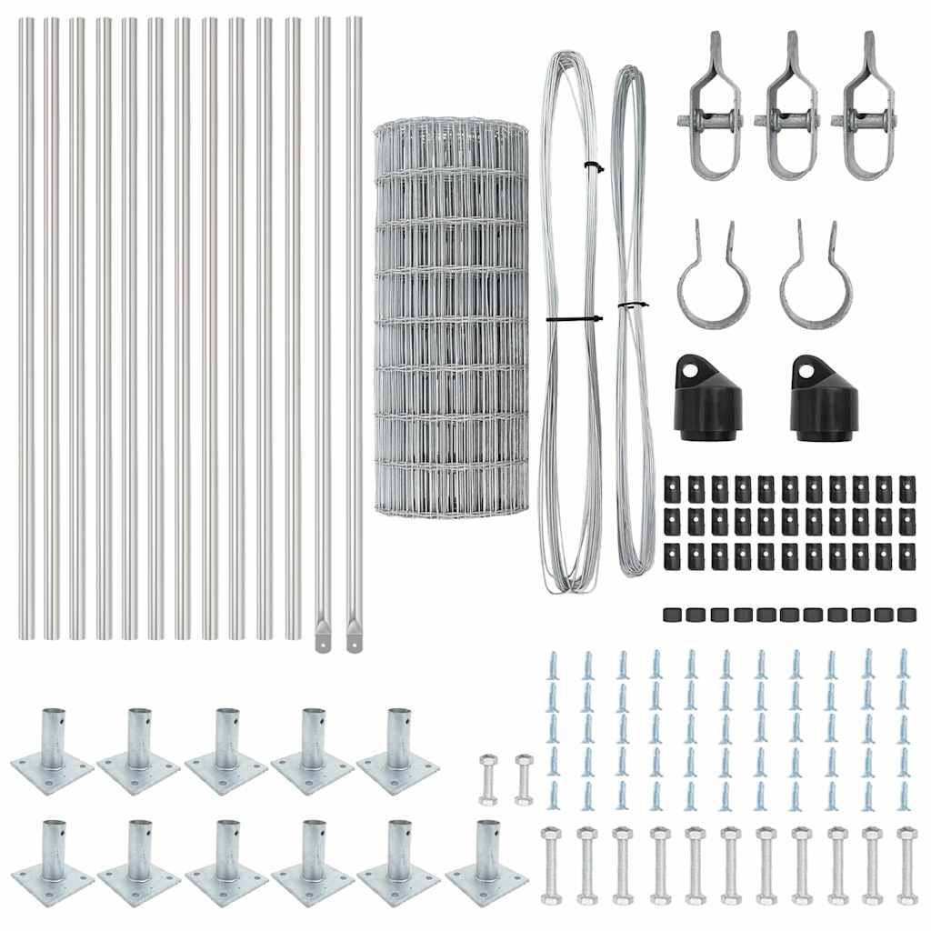 Fence with Post Silver 0.4 x 25 m Steel