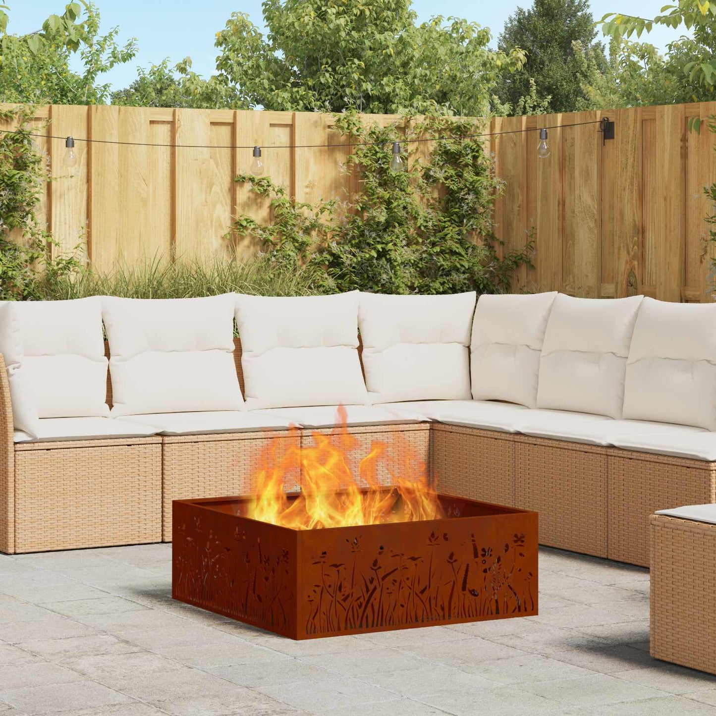 Fire Pit Brown 80 x 80 x 30 cm Weathering Steel