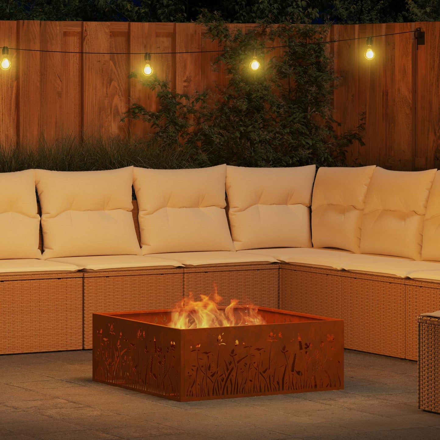 Fire Pit Brown 80 x 80 x 30 cm Weathering Steel