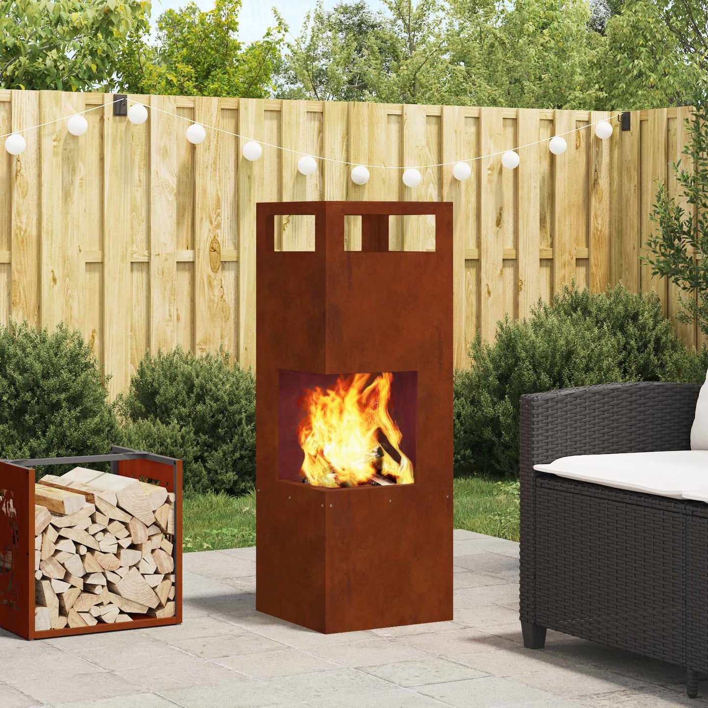Fire Pit Brown 35 x 35 x 100 cm Weathering Steel