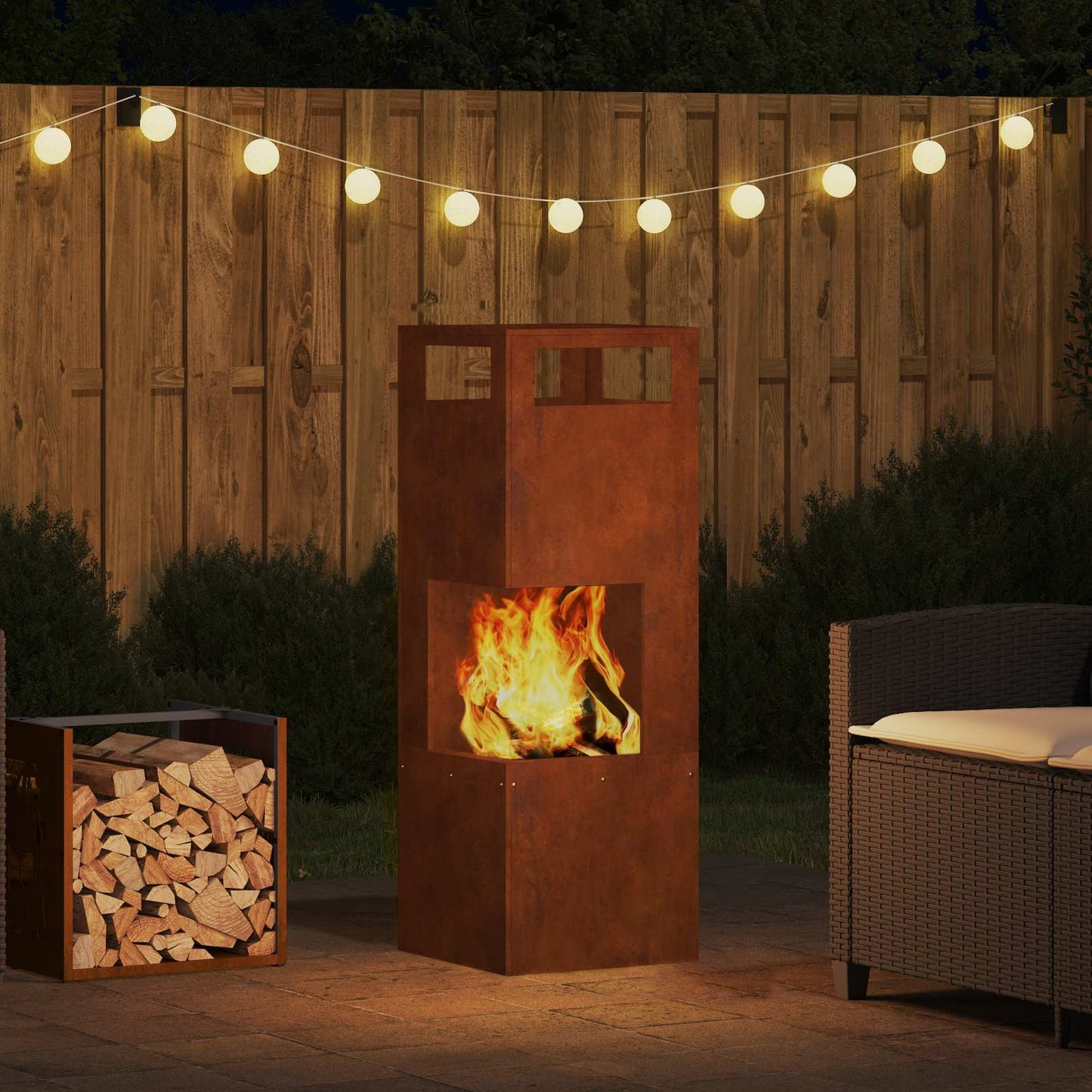 Fire Pit Brown 35 x 35 x 100 cm Weathering Steel