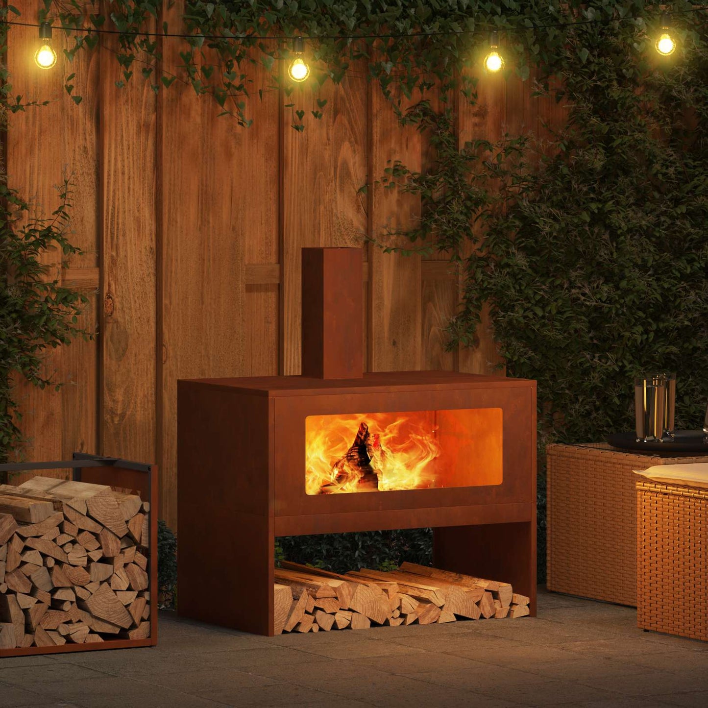 Fire Pit Brown 80 x 50 x 96 cm Weathering Steel