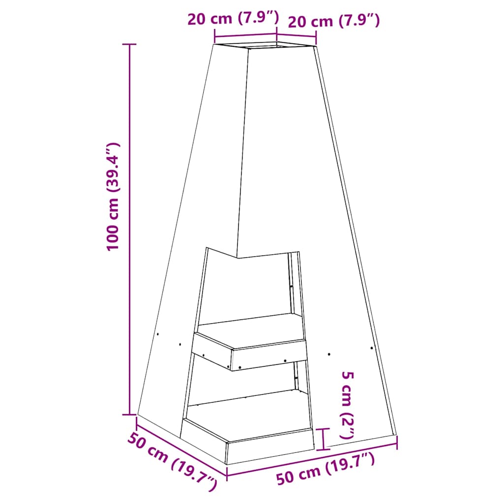 Fire Pit Black 50 x 50 x 100 cm Steel