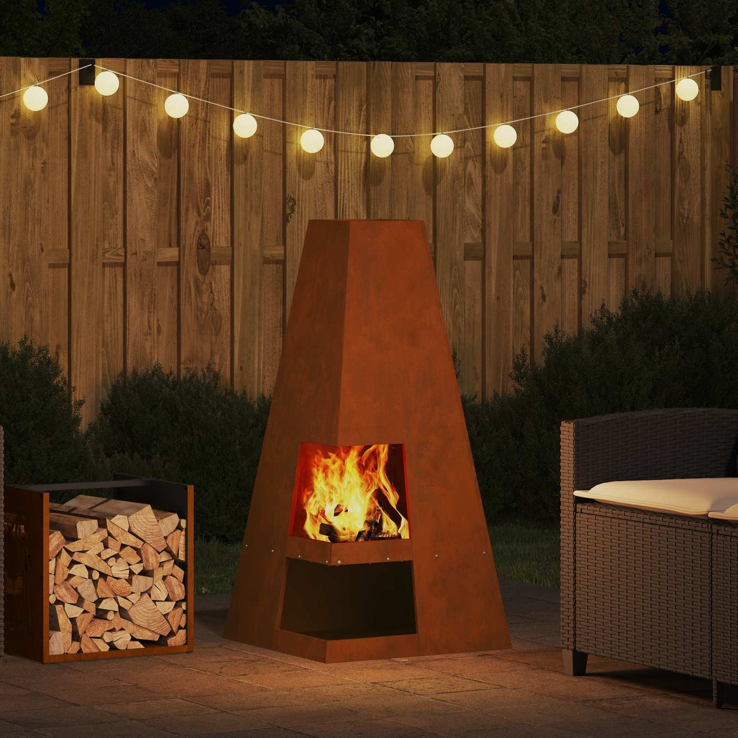 Fire Pit Brown 50 x 50 x 100 cm Weathering Steel