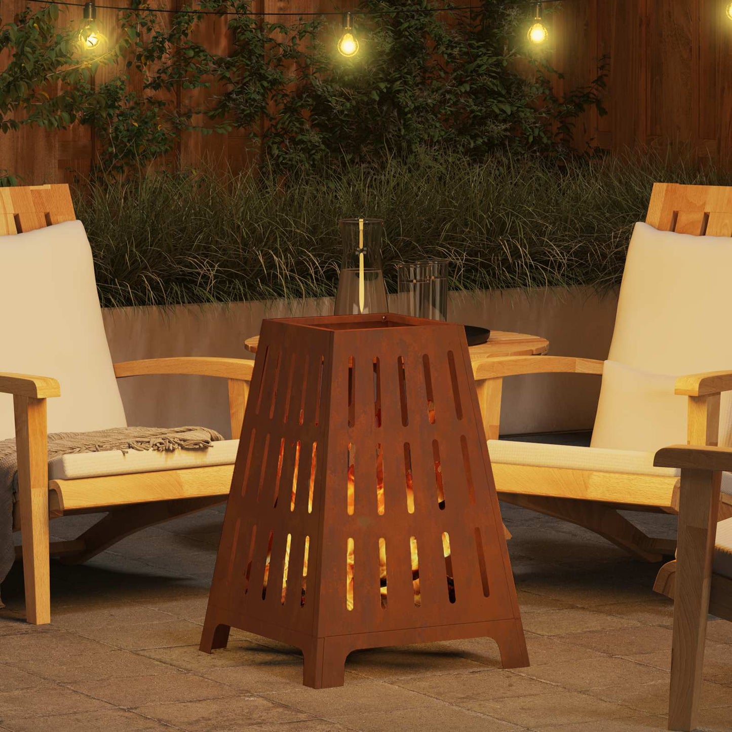 Fire Pit Brown 50 x 50 x 70 cm Weathering Steel