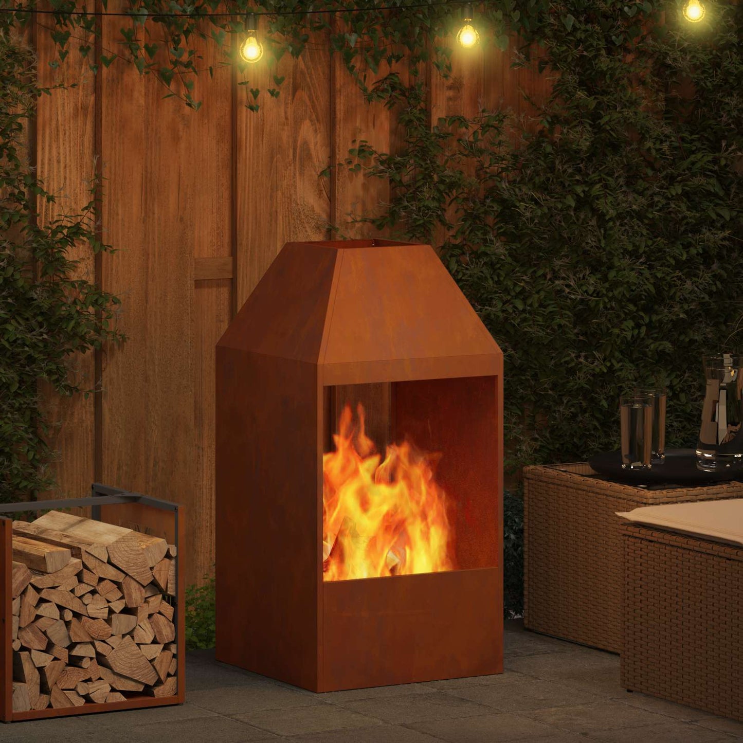 Fire Pit Brown 50 x 50 x 100 cm Weathering Steel