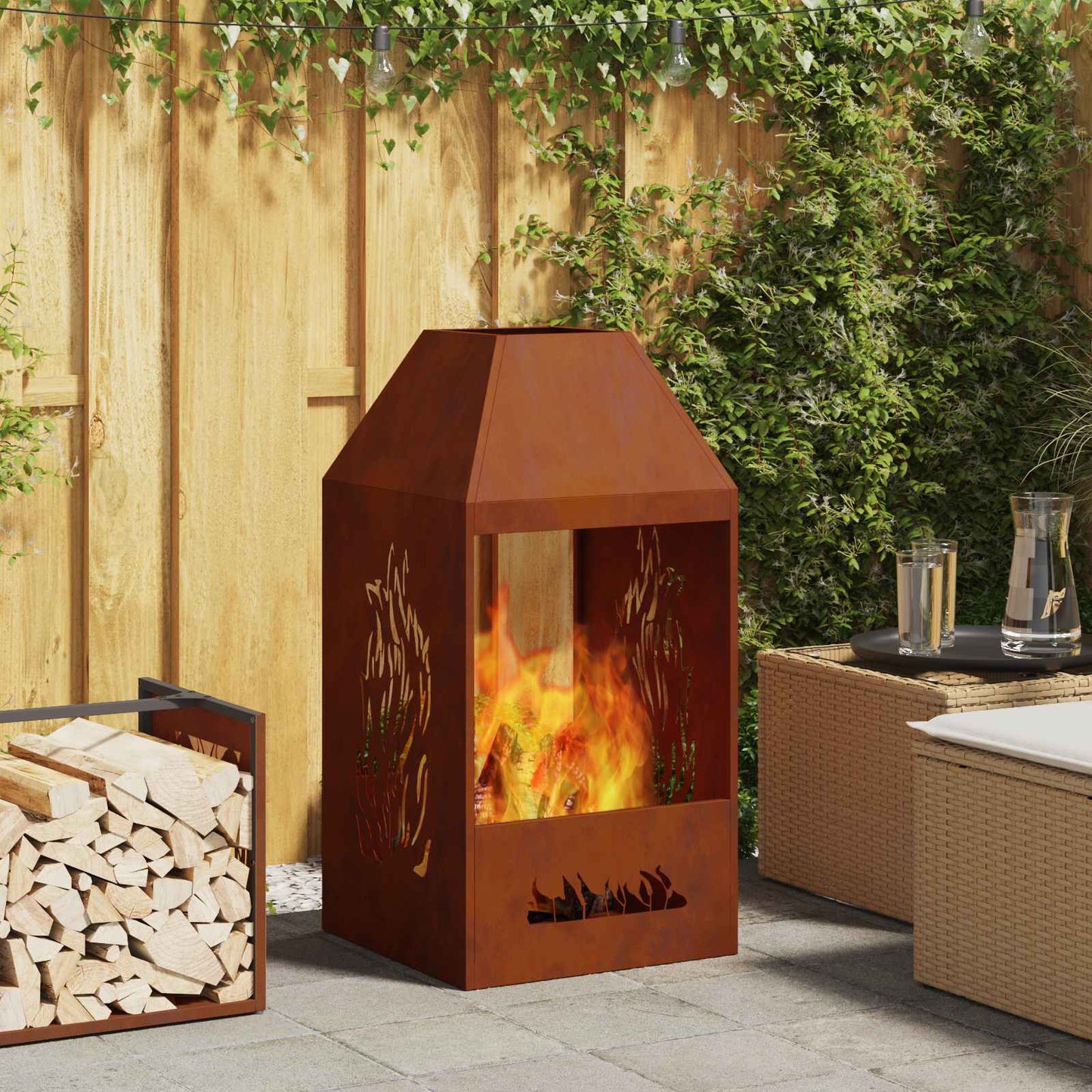 Fire Pit Brown 50 x 50 x 100 cm Weather Steel