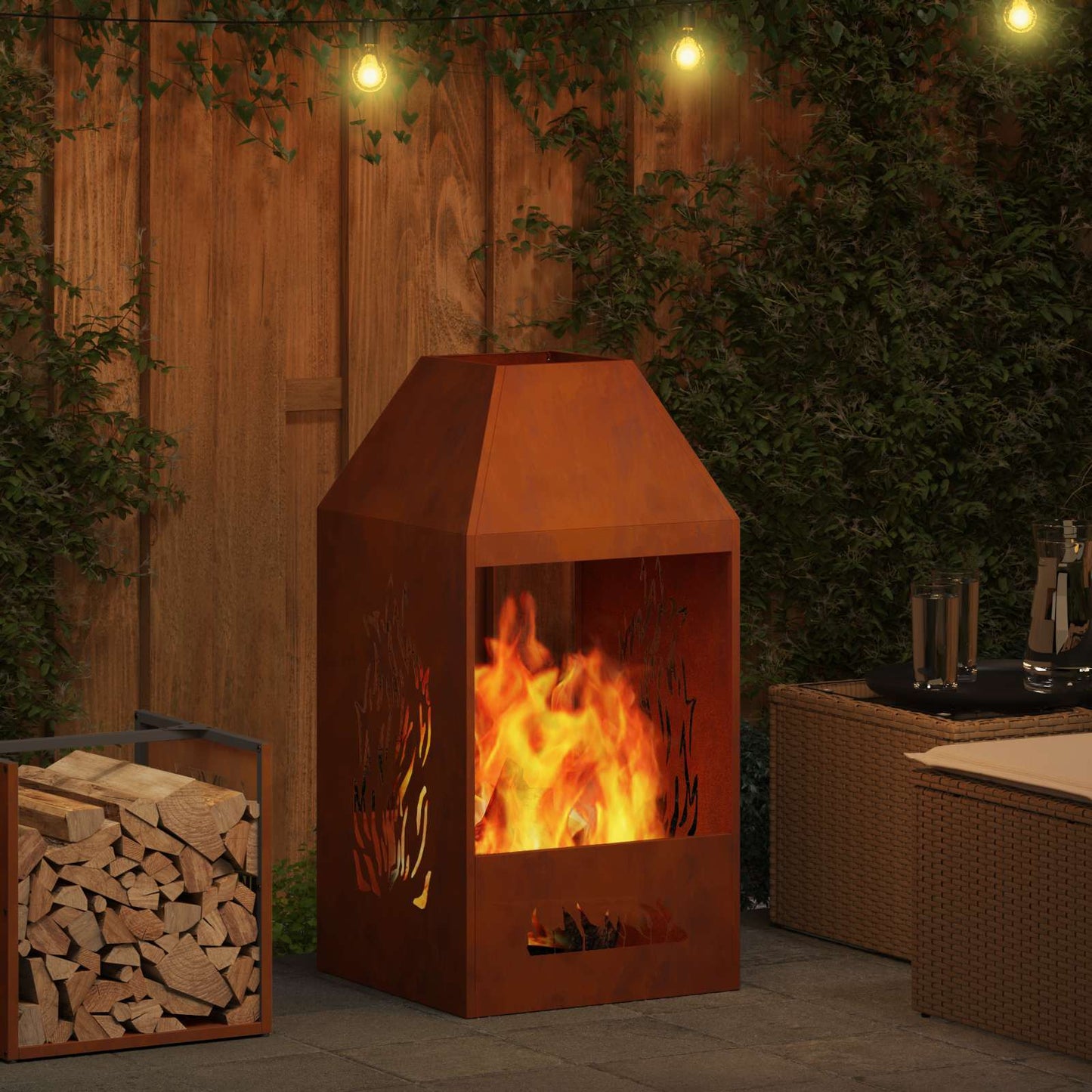 Fire Pit Brown 50 x 50 x 100 cm Weather Steel