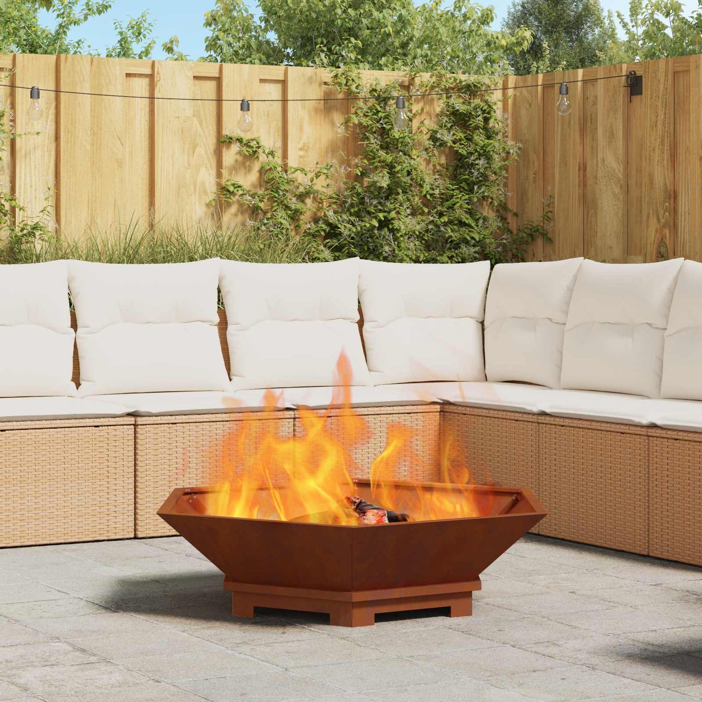 Fire Pit Brown 100 x 100 x 28 cm Weathering Steel