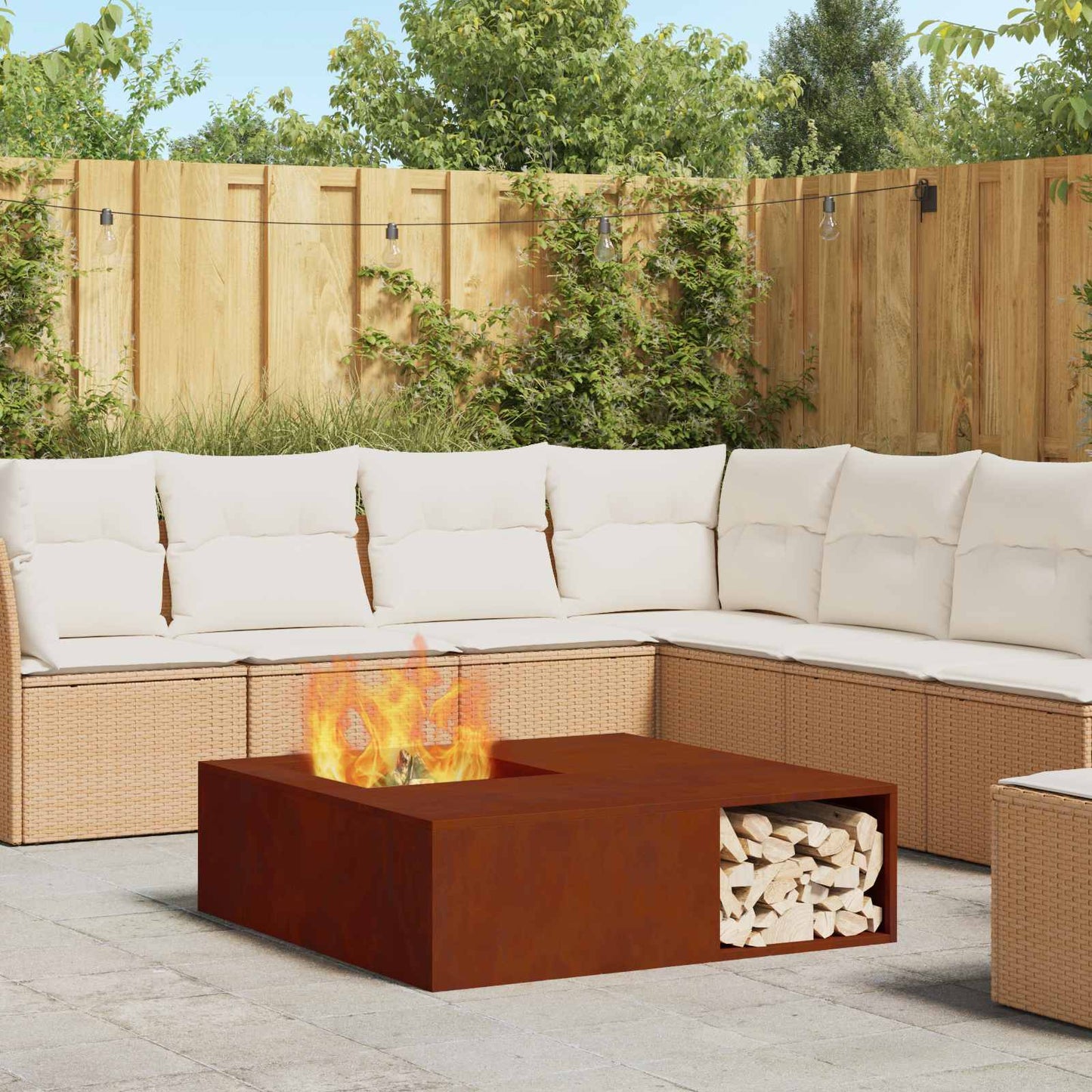 Fire Pit Brown 100 x 100 x 30 cm Weathering Steel