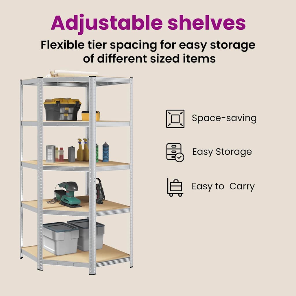 Corner Shelf with Shelf Silver 90 x 90 x 198 cm Engineered Wood