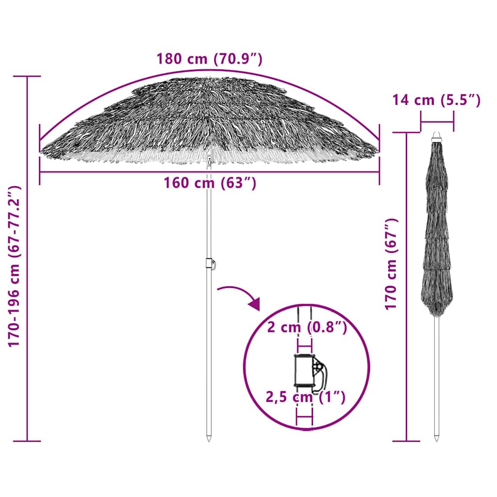 Garden Parasol Natural 160 x 160 x 196 cm