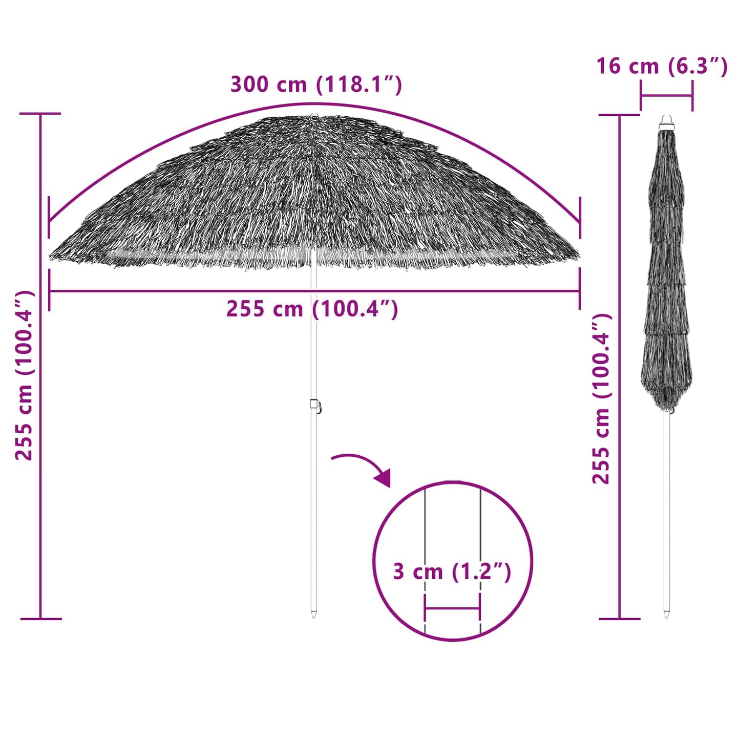 Garden Parasol Natural 255 x 255 x 255 cm