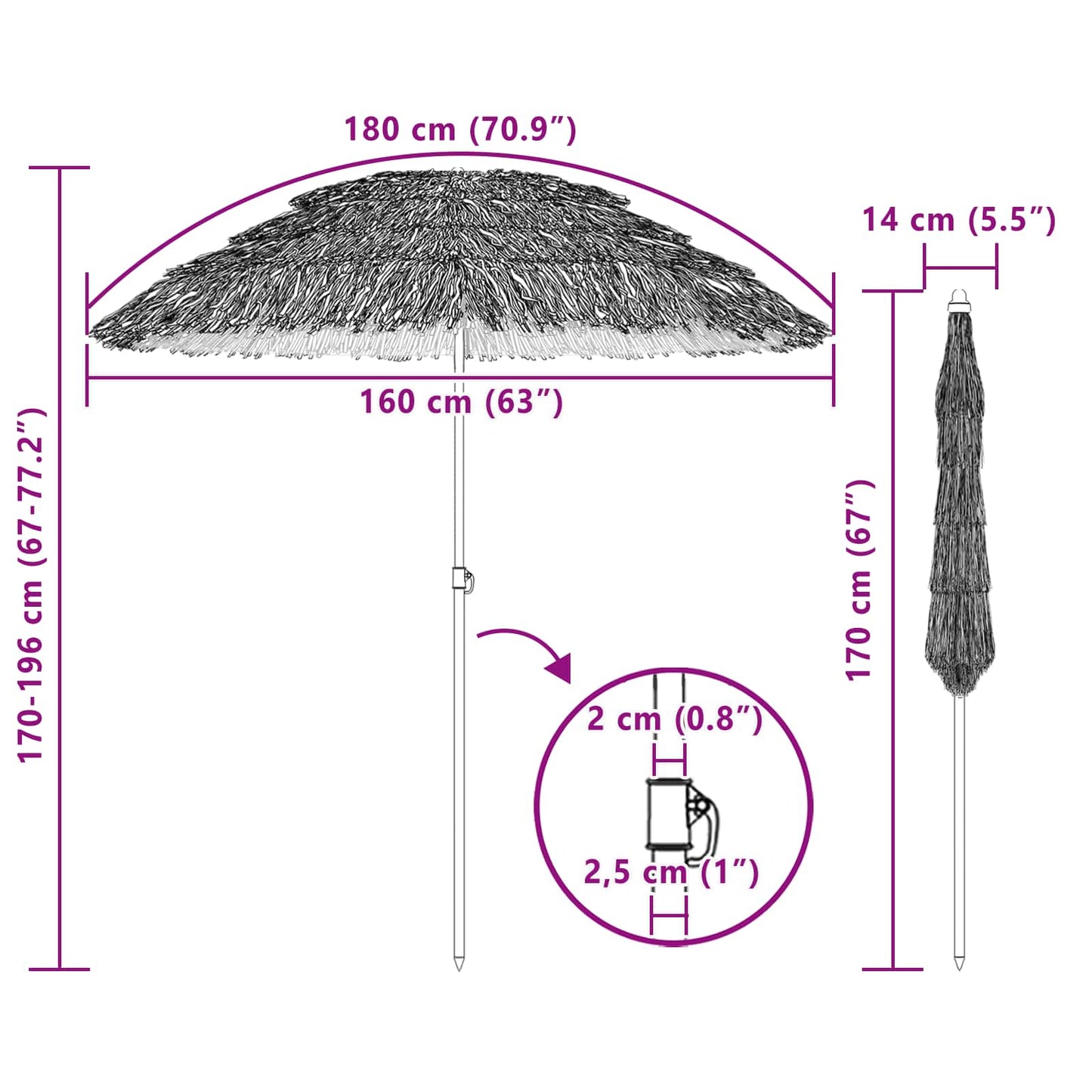 Beach Parasol Natural 160 x 160 x 196 cm Polyester and Steel