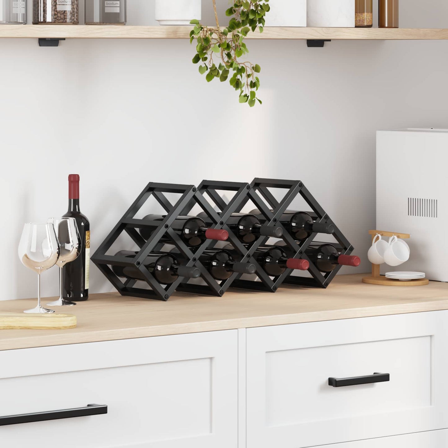 Wine Rack Black Oak 63 x 16.5 x 25 cm Powder-Coated Steel