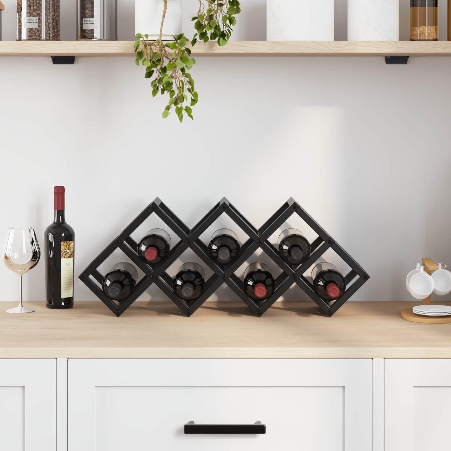 Wine Rack Black Oak 63 x 16.5 x 25 cm Powder-Coated Steel