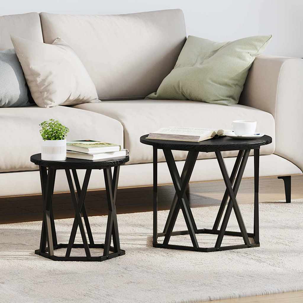 Side Table 2 pcs Black Oak Engineered Wood and Steel