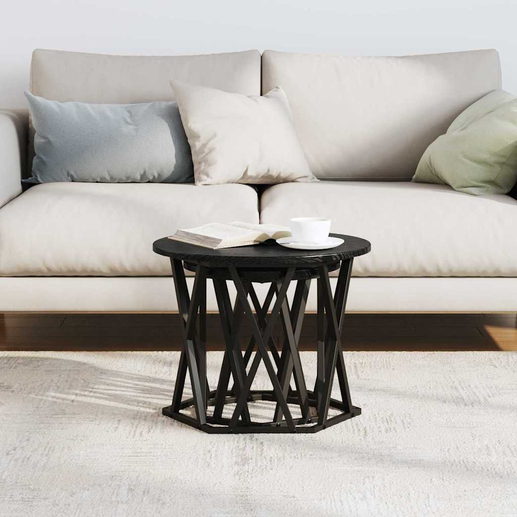 Side Table 2 pcs Black Oak Engineered Wood and Steel