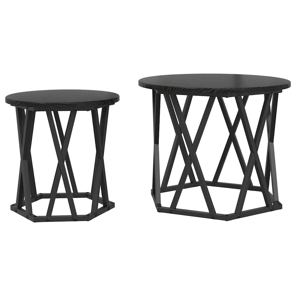 Side Table 2 pcs Black Oak Engineered Wood and Steel