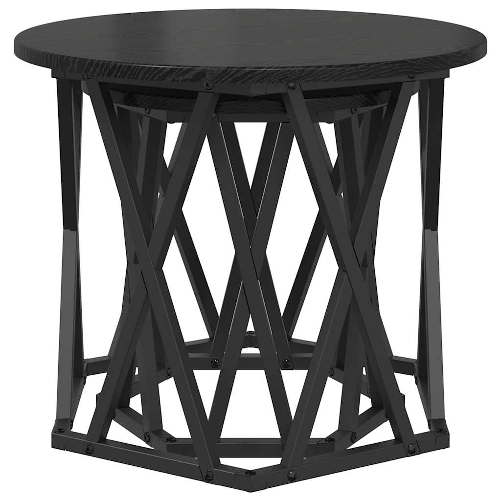 Side Table 2 pcs Black Oak Engineered Wood and Steel