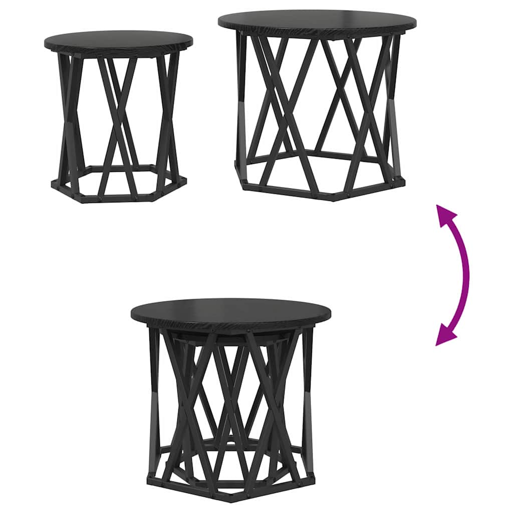 Side Table 2 pcs Black Oak Engineered Wood and Steel