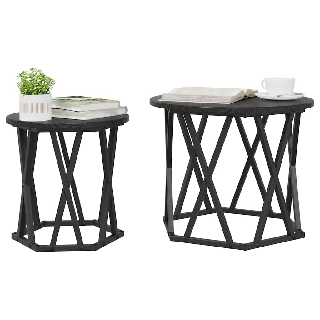 Side Table 2 pcs Black Oak Engineered Wood and Steel