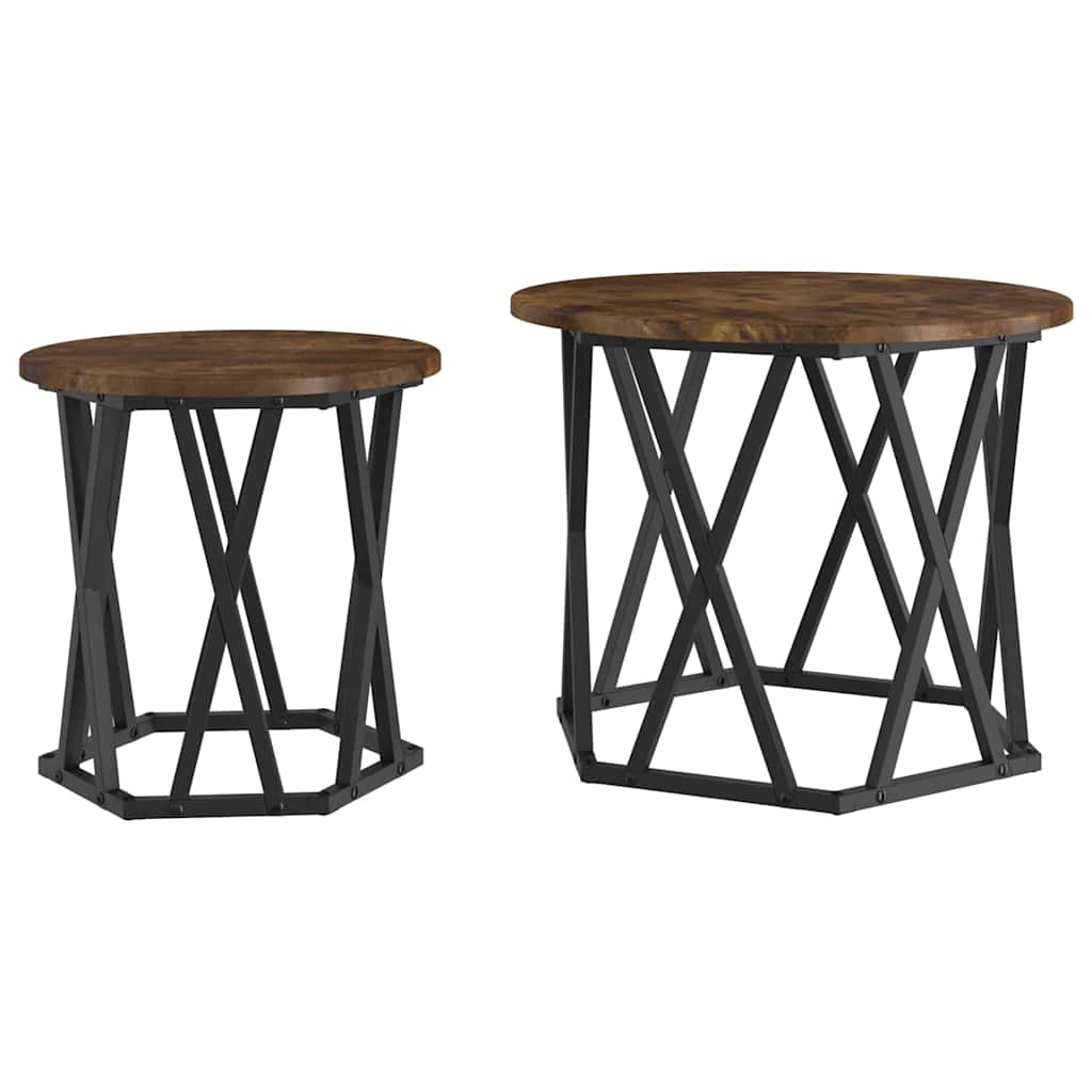 Side Table 2 pcs Smoked Oak Engineered Wood and Steel