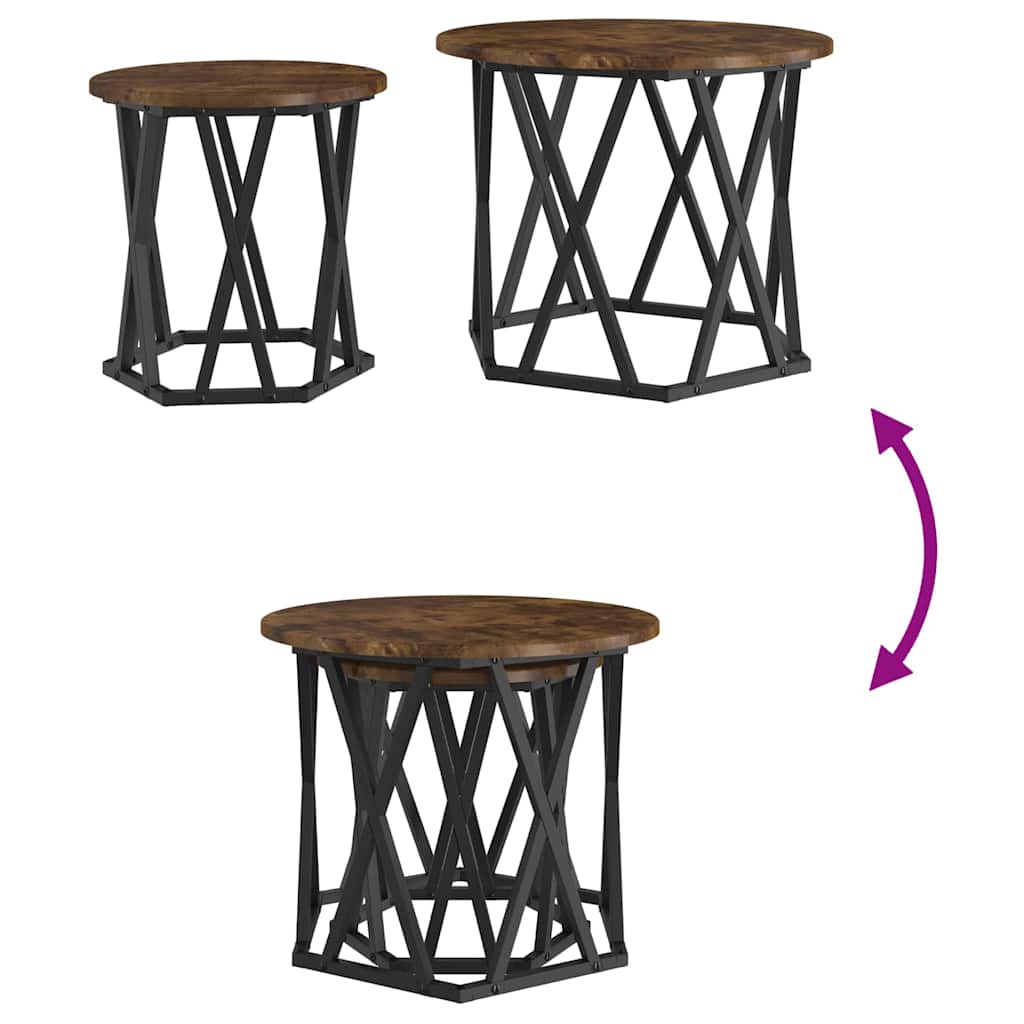 Side Table 2 pcs Smoked Oak Engineered Wood and Steel