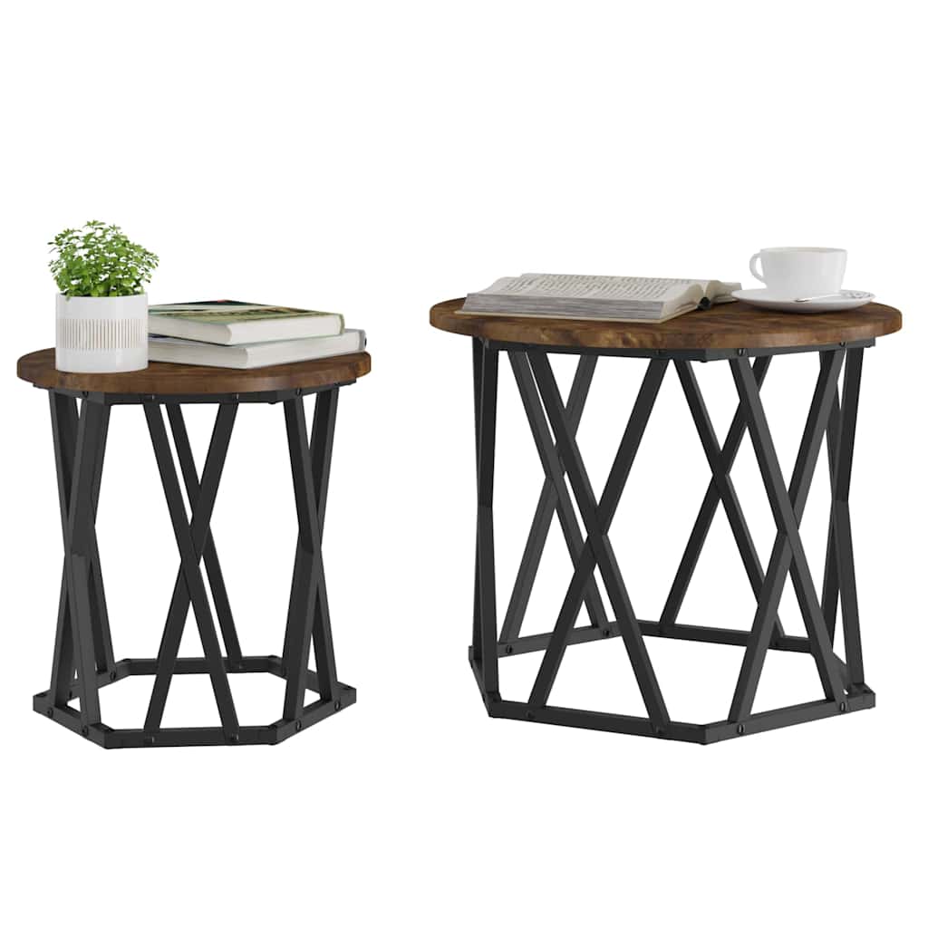 Side Table 2 pcs Smoked Oak Engineered Wood and Steel