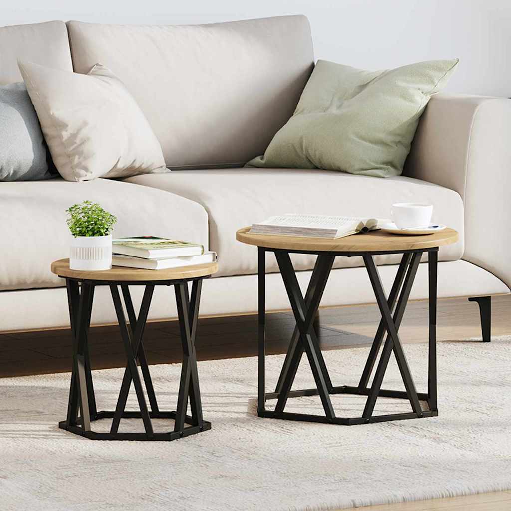 Side Table 2 pcs Artisan Oak Engineered Wood and Steel