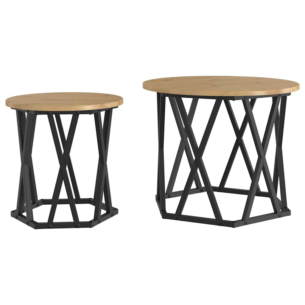 Side Table 2 pcs Artisan Oak Engineered Wood and Steel