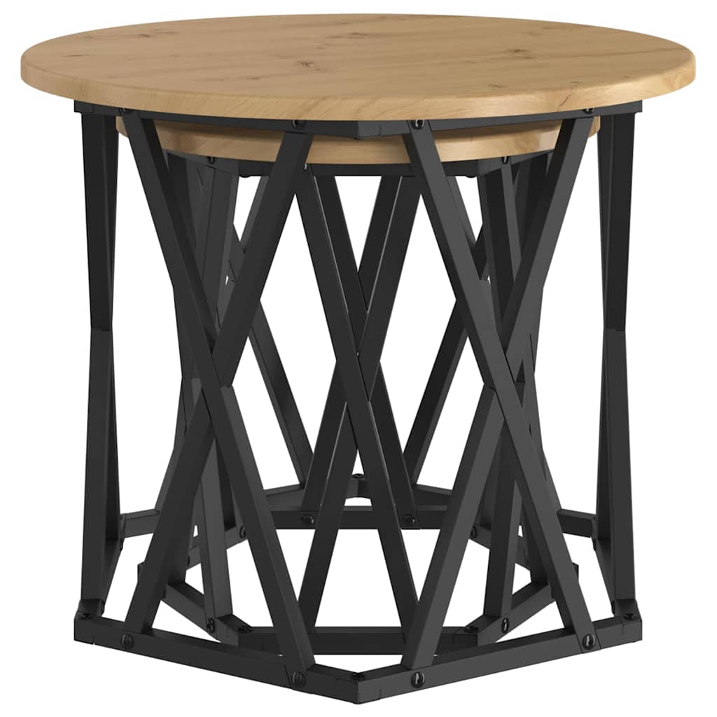 Side Table 2 pcs Artisan Oak Engineered Wood and Steel