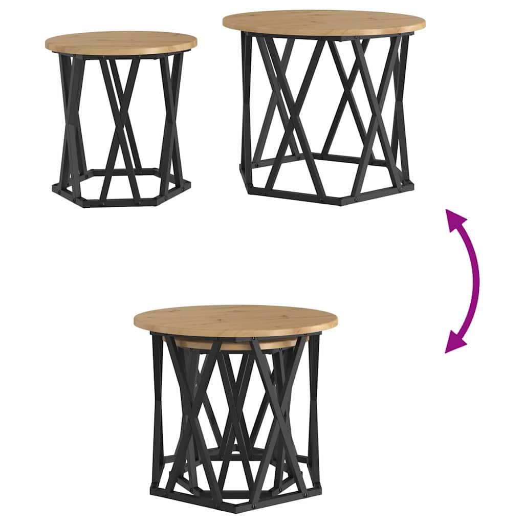 Side Table 2 pcs Artisan Oak Engineered Wood and Steel