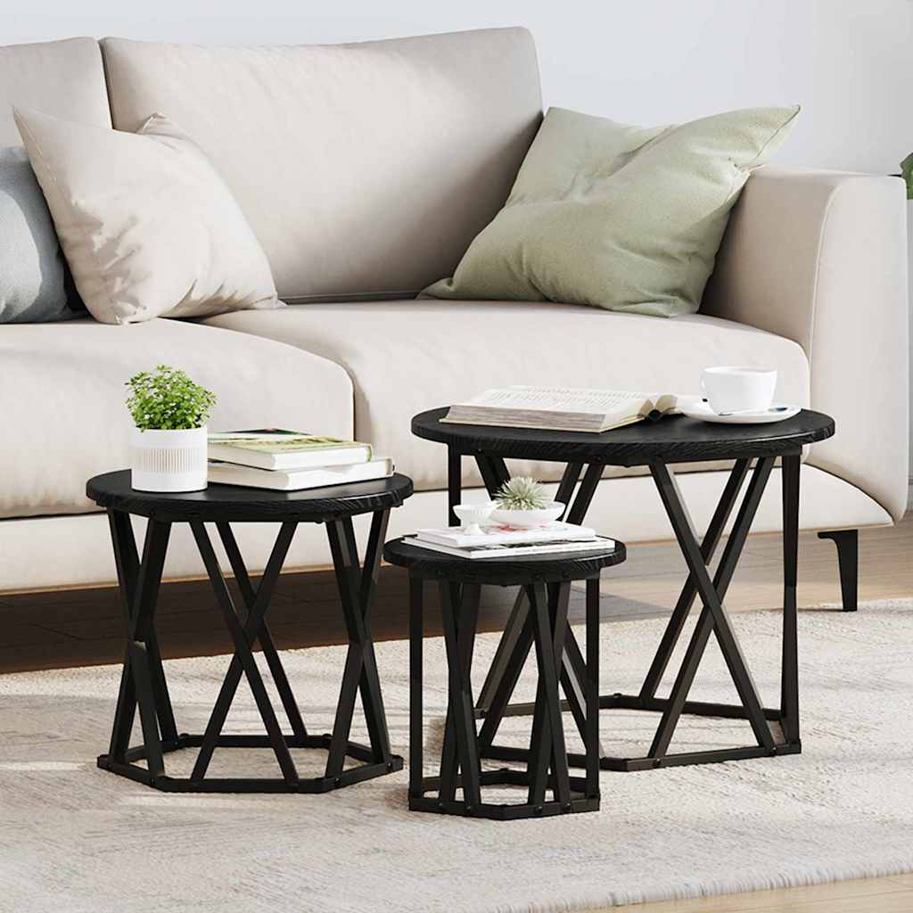 Nesting Side Table 3 pcs Black Oak Engineered Wood and Steel