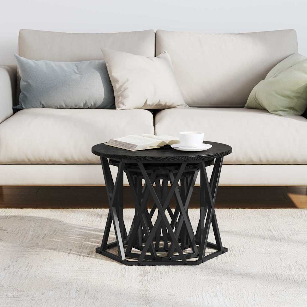 Nesting Side Table 3 pcs Black Oak Engineered Wood and Steel