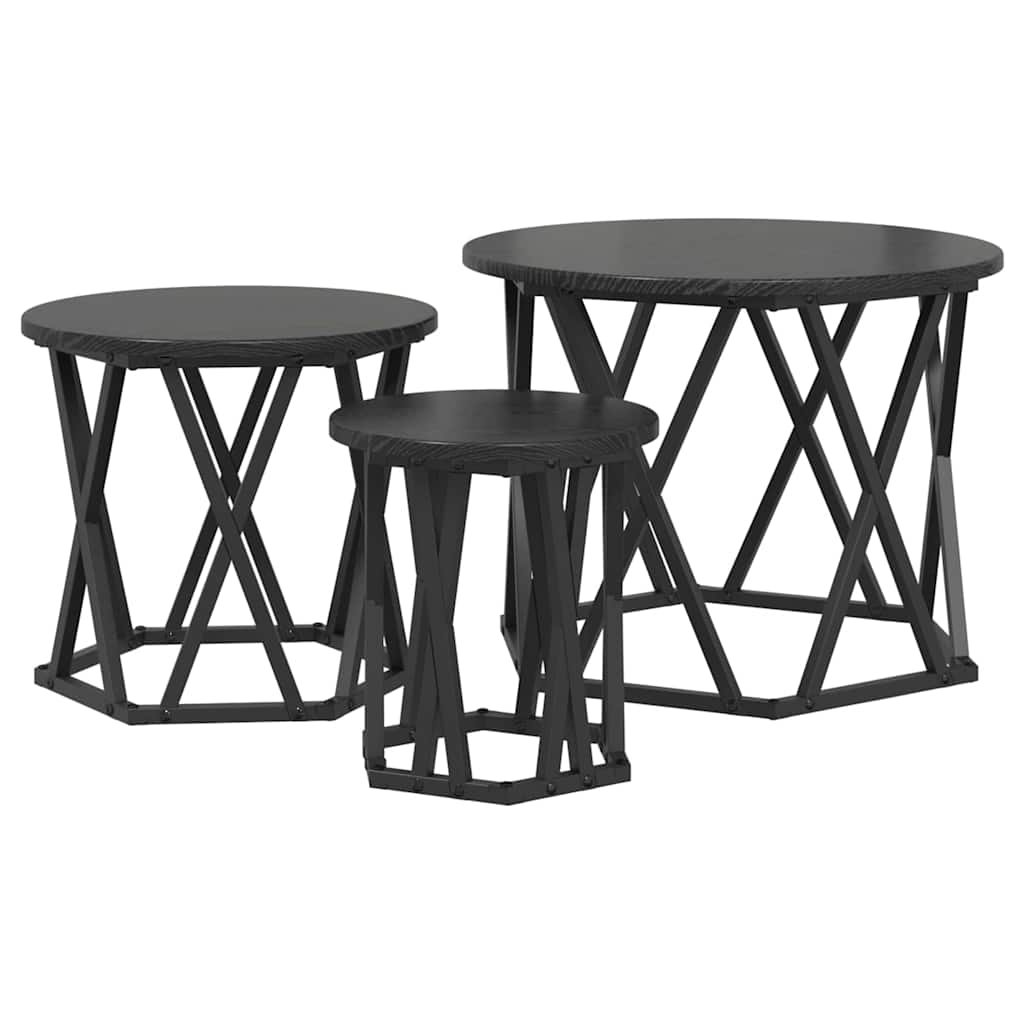 Nesting Side Table 3 pcs Black Oak Engineered Wood and Steel