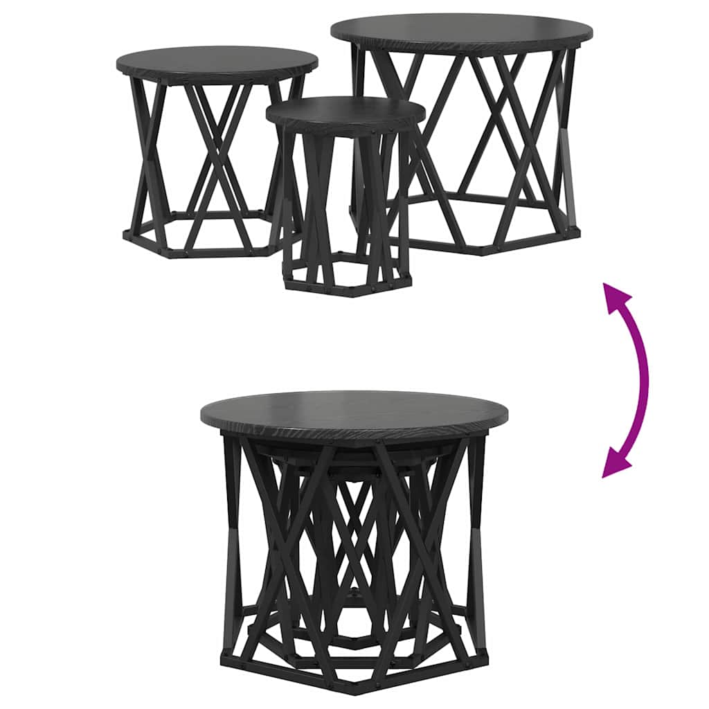 Nesting Side Table 3 pcs Black Oak Engineered Wood and Steel