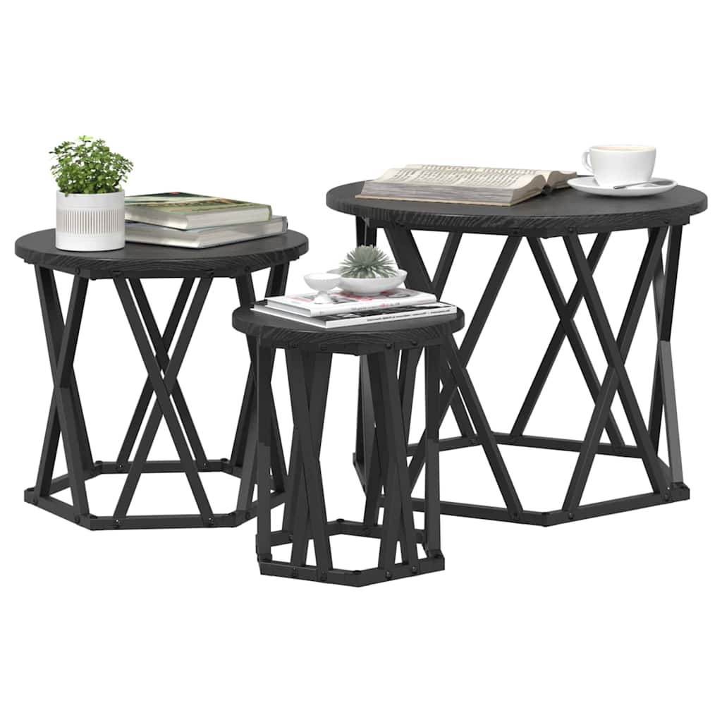 Nesting Side Table 3 pcs Black Oak Engineered Wood and Steel