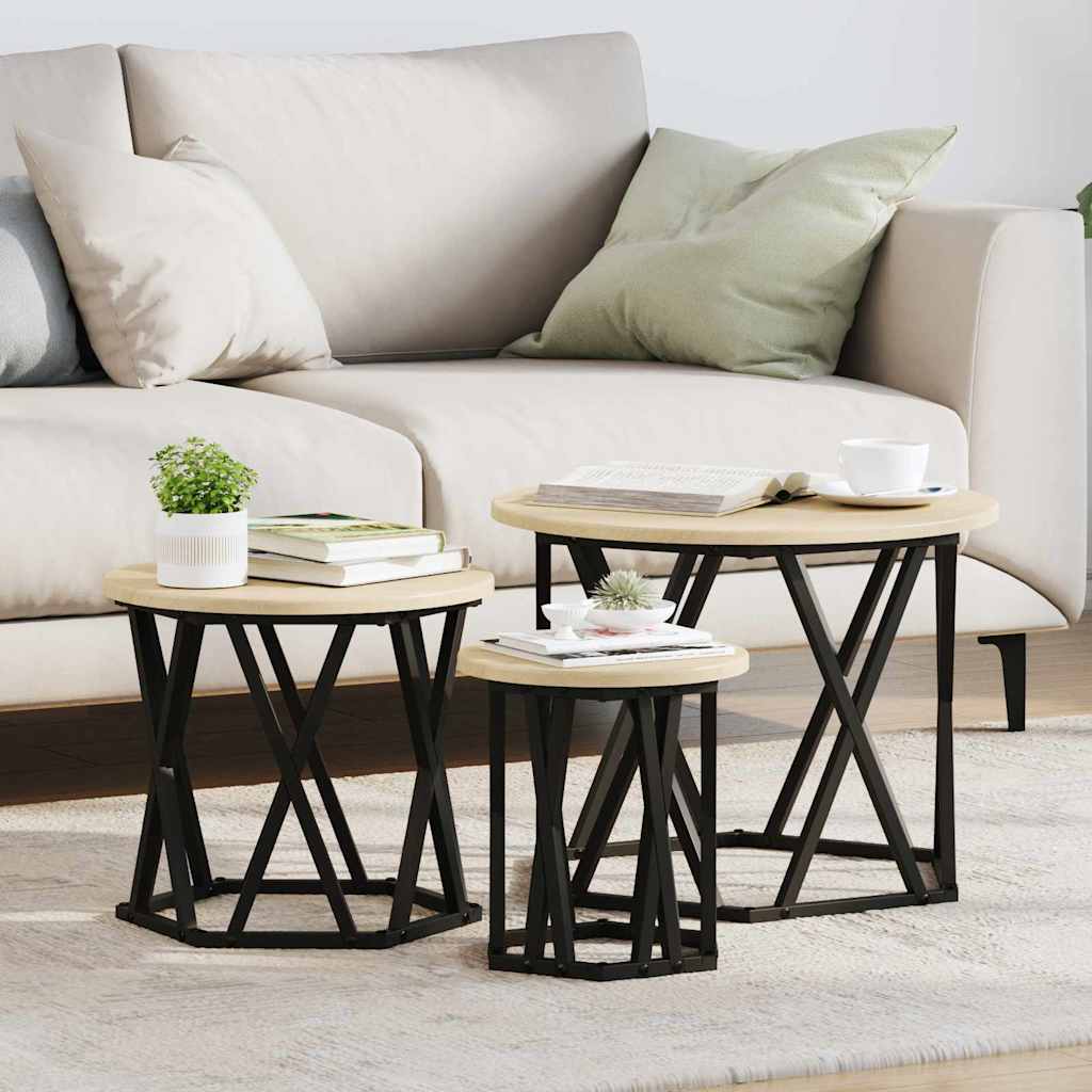 Nesting Side Table 3 pcs Sonoma Oak Engineered Wood and Steel