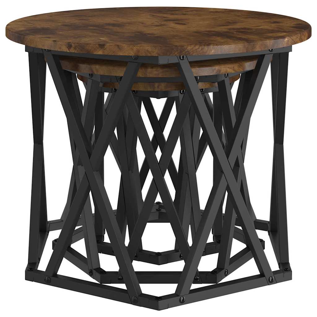 Nesting Side Table 3 pcs Smoked Oak Engineered Wood and Steel