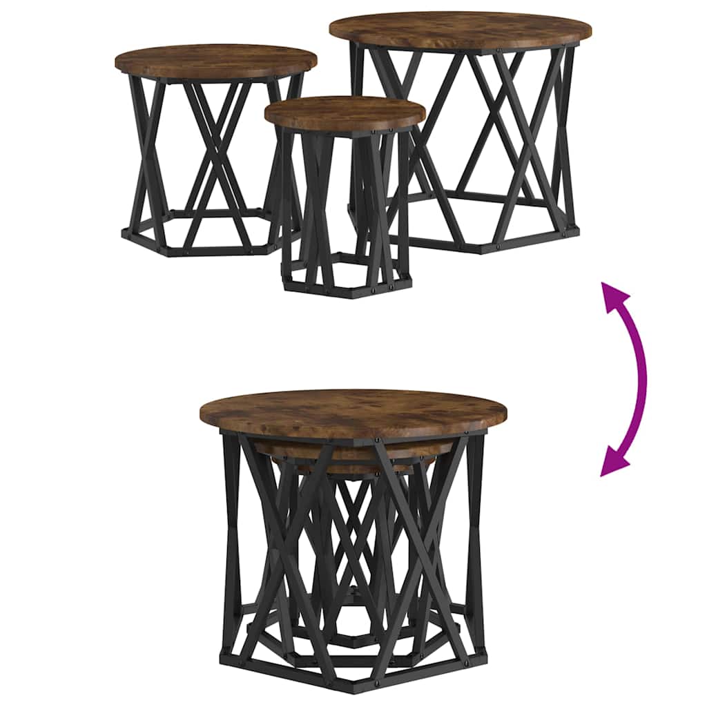 Nesting Side Table 3 pcs Smoked Oak Engineered Wood and Steel