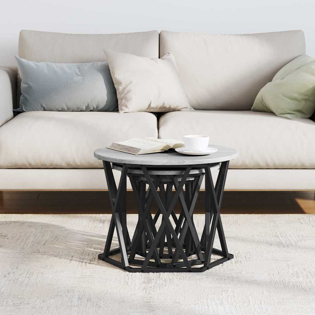 Nesting Side Table 3 pcs Grey Sonoma Engineered Wood and Steel