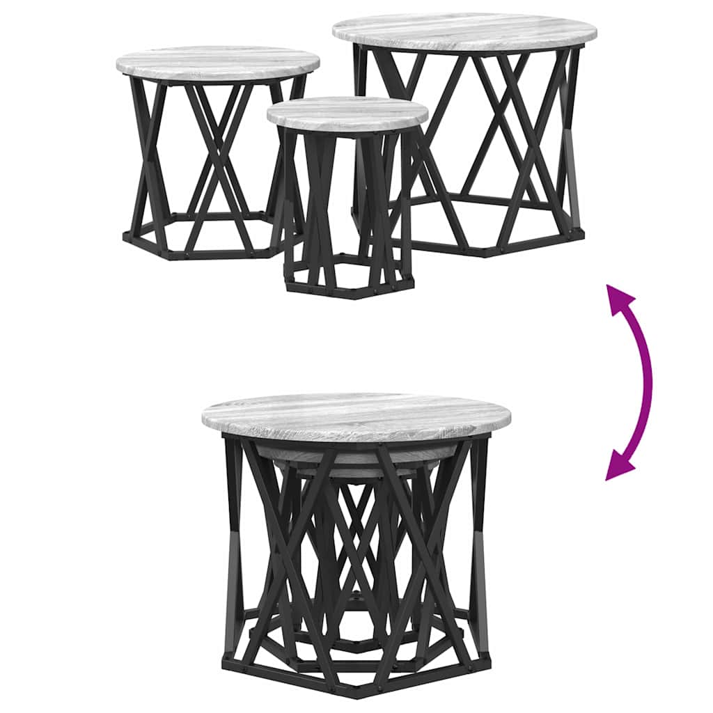 Nesting Side Table 3 pcs Grey Sonoma Engineered Wood and Steel