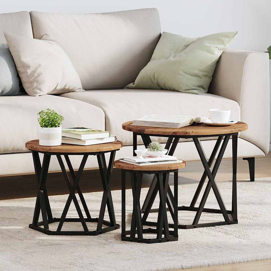 Nesting Side Table 3 pcs Old Wood Engineered Wood and Steel