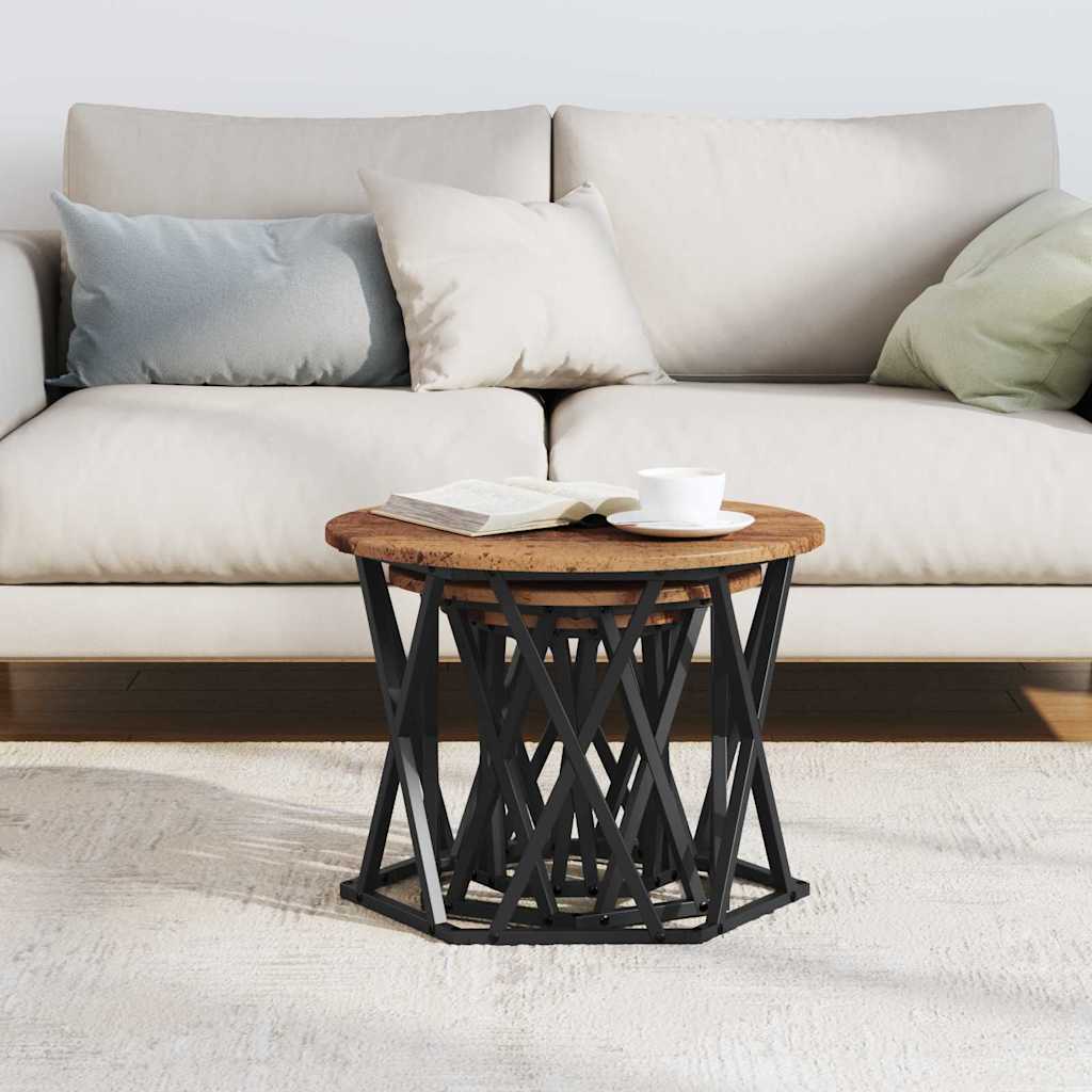 Nesting Side Table 3 pcs Old Wood Engineered Wood and Steel