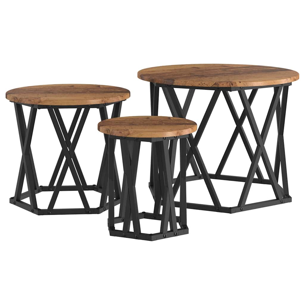 Nesting Side Table 3 pcs Old Wood Engineered Wood and Steel